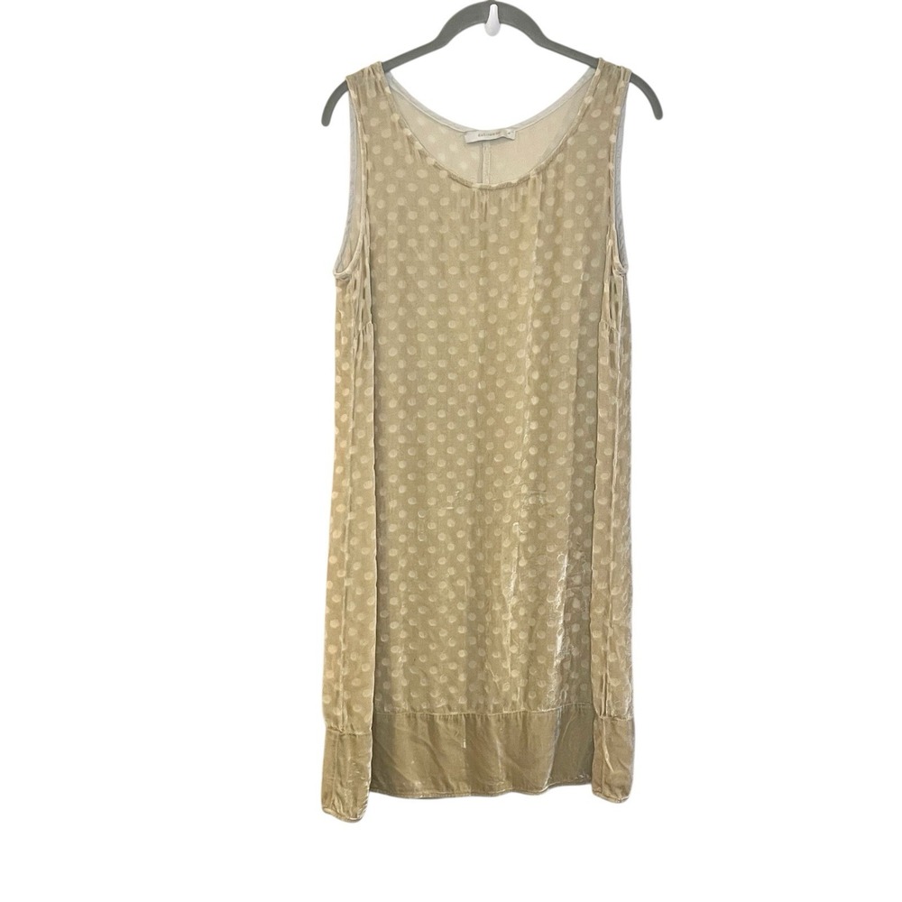 Cut Loose Tunic Dress Velvet Burnout Polka Dot‎ Beige Cream Lagenlook Artsy S